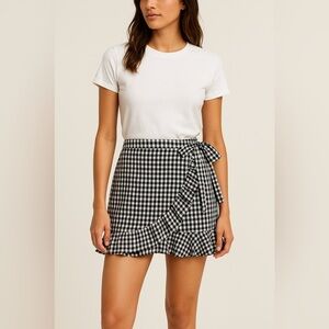 Black & White Gingham Ruffle Wrap Mini Skirt Size Small